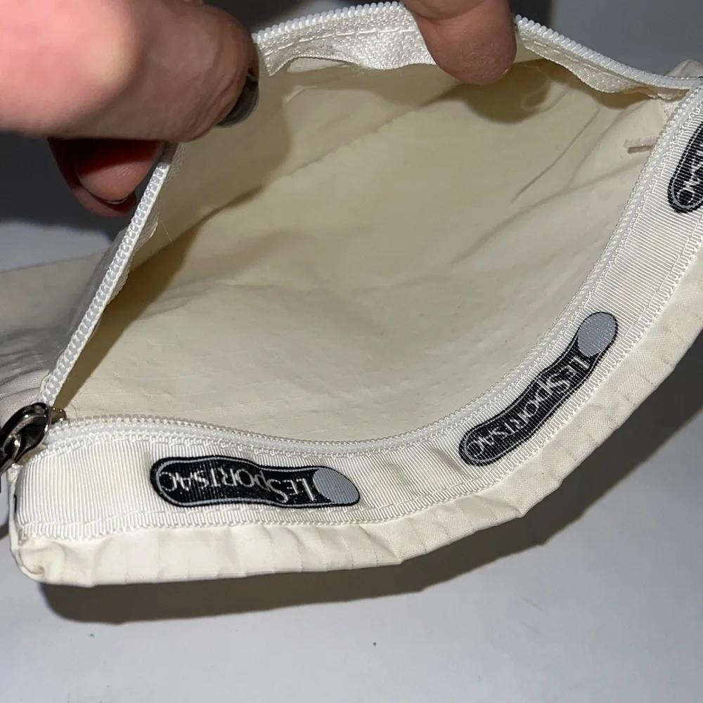 Vintage LeSportsac Bag Tan With White Logo Nylon Made In USA Zipper Pouch